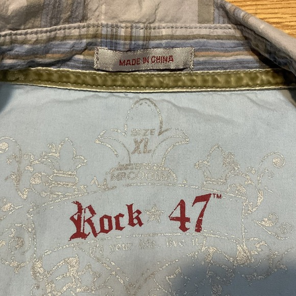 Wrangler Rock 47 Shirt Mens XL Black/Gray Plaid Western Pearl Snap W/Graphic - Picture 3 of 14